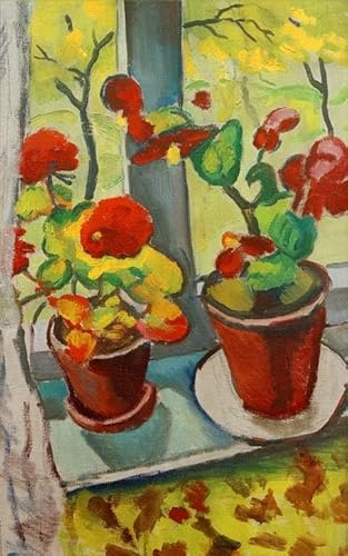 VsoxA Famous Illustration Wall Art Poster Artwork Flowers At the Window Begonia in Pots I By August Macke for Home Decor 60x90cm