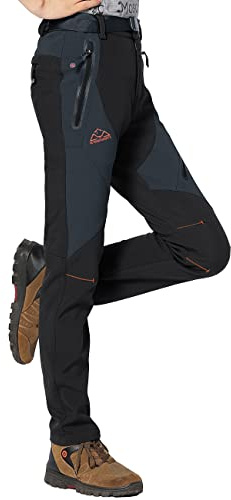 Rdruko Wasserdichte Fleece-gefütterte Damen-Hose, Winter, Outdoor, Ski, Wandern, warme Arbeitshose mit Reißverschlusstaschen