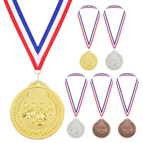 PATIKIL Metall Medaillen Gold Silber Kupfer Stück Basketball Medaillen Auszeichnung mit Medaillenband Rot Weiß für Spiele Sportwettbewerbe Oden Party