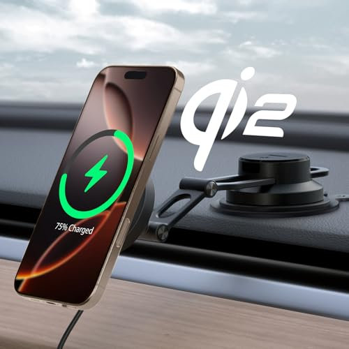 Spigen OneTap Pro 4 MagFit Qi2 15W Fast Wireless Car Mount Charger, Car Phone Holder, Designed for MagSafe, Compatible with iPhone 17, 16, 15, 14, 13, 12 Pro Max Air - Dashboard/Windshield