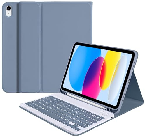 Fycyko Funda con teclado para iPad de 10ª generación de 10.9 pulgadas 2022, funda de teclado para iPad de 10ª generación, funda inteligente delgada con teclado Bluetooth desmontable y soporte para