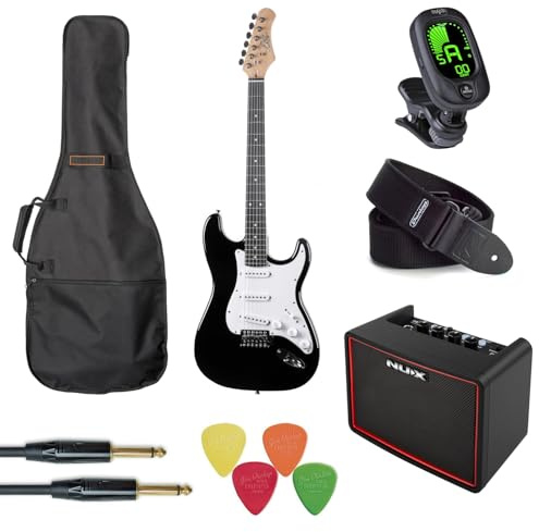 Eko Guitars GEE ST100-BLK - Chitarra elettrica, set completo con amplificatore e accessori, colore: Nero