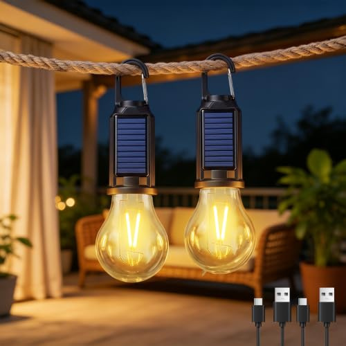 LIAISIMI LED-laddningsbar campinglampa, med 3 ljusstyrkealternativ, vattentät, för camping, strömavbrott, nödsituationer, fiske, äventyr (2 stycken)