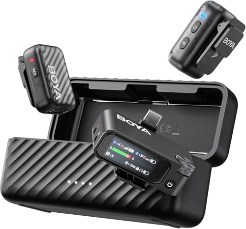 BOYA BOYAMIC 2 Wireless Lavailer Microphone for iPhone 15/16, Android, Camera, AI Noise Reduction, 48KHz/32Bit(Optional), Mini Clip on Mic, Lapel Mic, App Control, 300m, 54h