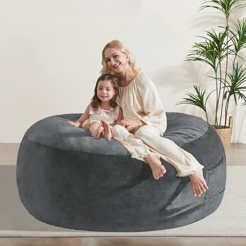 WSOFRLAC 6FT Bean Bag Chair, Oversized Lazy Bean Bag Couch, Dark Grey