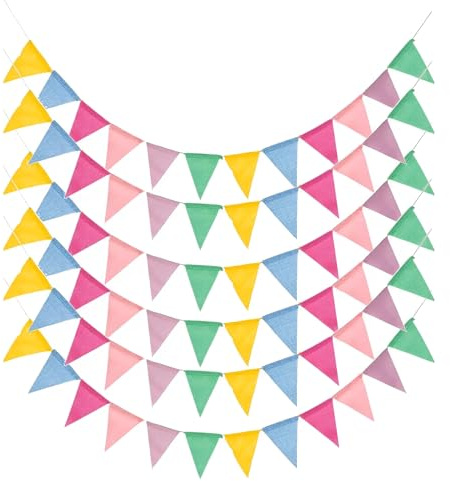 Canvas Trend Pastel Bunting Banner Outdoor Party Decorations Multicolour Outdoor Triangle Flagsfor Home, Garden, Wedding, Birthday, Festival（5×4M）