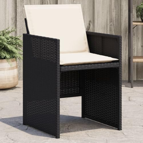 QZZCED Gartenstühle mit Kissen 4 STK. Schwarz Poly Rattan Terrassenstühle Outdoor-Stühle für Rasenflächen