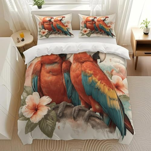 Yostasu Parrot Duo Bedding Comforter Sets Bedding Set 3 Pieces (1 Duvet Cover 2 Pillowcases) with Zipper Closure Lightweight