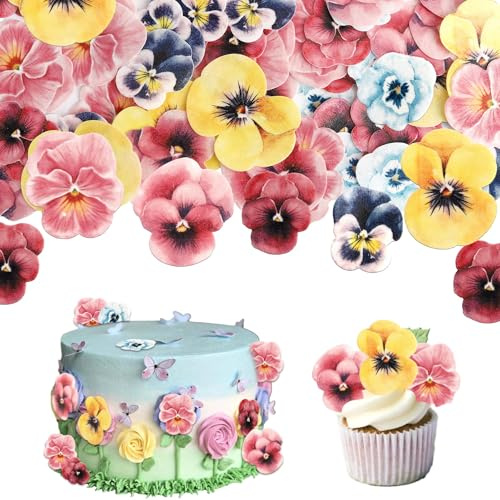 SYKYCTCY 60 Pack Edible Flowers Cake Toppers Edible Wedding Engagement Flowers Cake Decorations Wafer Paper Flower Cupcake Picks for Baby Shower Wedding Birthday Party Cake Food Decorations Supplies