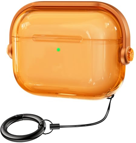 ACRONIX Cover per AirPods Pro 3 (2025) – Cover AirPods Pro 3a Generazione, TPU Trasparente, [Blocco di Sicurezza], Resistente a Graffi, LED Frontale Visibile, Protezione Antiurto, Arancione