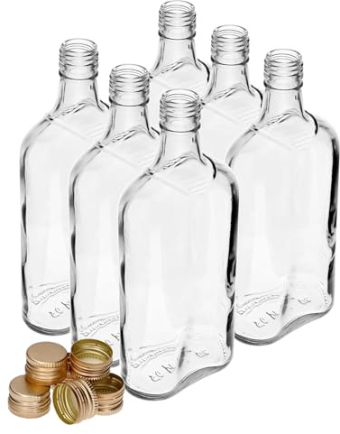 lilawelt24 6× Flasche 500 ml mit Schraubverschluss – Klare Glasflasche für Spirituosen, Liköre, Schnaps, Öl & Sirup – Geschenkflasche, Vorratsflasche, flachmann