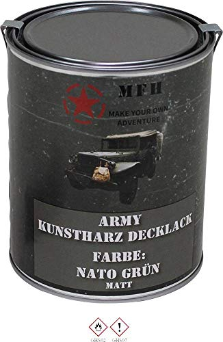 MFH Farbdose Army 1 Liter Kunstharzlack Decklack Militärlack Militärfarbe Armee Nato Lack viele Farben (Nato Grün, Matt)