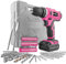 Hi-Spec Akkuschrauber und Bohrmaschinen 50tlg. – 12V Bohrmaschine in Pink Rosa mit gängigen Holz-, Metall- und Steinbohraufsätzen – Praktische Box für Frauen im Haushalt – Akkubohrer und Schrauber