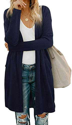 OUGES Strickjacken füR Damen Lang Cardigan Elegante Leicht Strickjacke Herbst Strickjackenpullover mit Taschen XXL