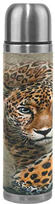 Linomo Thermosflasche Tier Leopard Edelstahl Wasserflasche,Isoliert Auslaufsicher, Doppelwandig Vakuumflasche für Sport Reise Camping Büro 500 ml