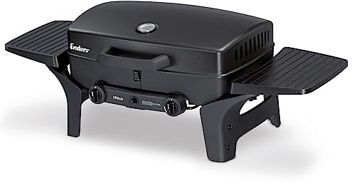 Enders Urban Barbacoa de gas portátil, barbacoa de sobremesa, Parrilla Gas 2 Quemadores con Tapa, Termómetro y Estantes Laterales Abatibles, BBQ Gas para camping jardín exterior, 30 mbar #209533