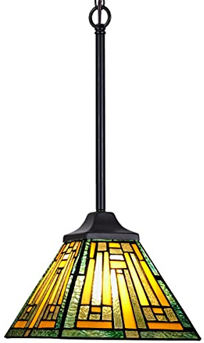 COTOSS Tiffany Pendant Lights Fixtures Mission Style 1 Light Green Stained Glass Kitchen Lighting Antique Mini Farmhouse Hanging Lamp for Kitchen Island Dining Room Hallway
