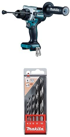 Makita DHP486Z Akku-Schlagbohrschrauber 18V (ohne Akku, ohne Ladegerät) + Holzbohrer-Set 4-10mm