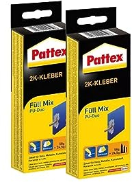 Pattex 2K-Kleber Füll-Mix, spaltfüllender 2-Komponenten Kleber zum Ausgleichen von Unebenheiten, bearbeitbarer und wasserfester Kleber mit hoher Beständigkeit, 2 x 80g