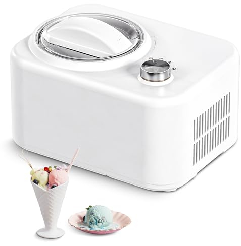 EUHOMY Ice Cream Maker Machine with Compressor, 3 Modes Gelato Sorbet Frozen Yoghurt Machine, Easy to Operate, Easy to Clean, Detachable Mixing Paddle, Bowl, Clear Lid, 100W, White