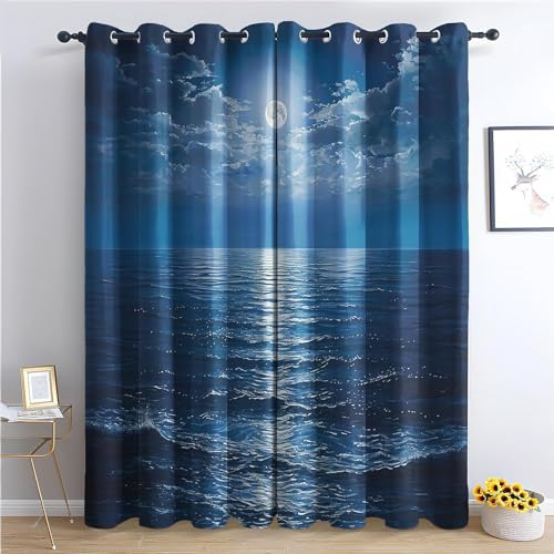 EXSANLIEAY Verdunklungsvorhänge Blauer Himmel, Vorhang Blickdicht Ozean Vorhänge mit öSen 2er Set für Schlafzimmer Kinderzimmer, Deko Gardinen Wohnzimmer-260 x 140 cm (H X B)