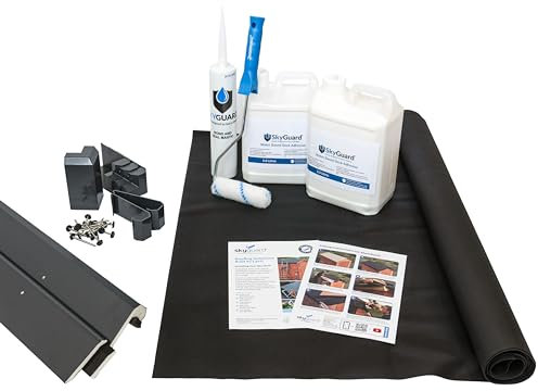 SkyGuard Rubber Roof Kit For Garden Rooms & Outbuildings, EPDM Membrane, Quality u-PVC Trims & Adhesives - Longer Lasting Alternative to Roofing Felt for Sheds (Anthracite Grey Trims, 3.5m x 6.3m)