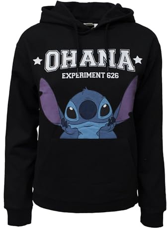 Disney Sudadera Lilo y Stitch para mujer o niña, de algodón estampada con capucha, 6956, Negro , L