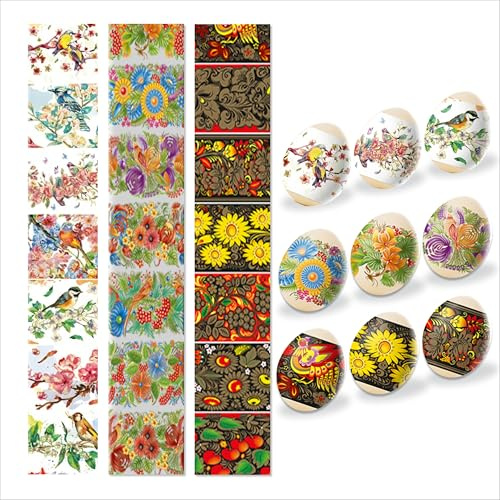 Egg Wraps Easter Set 21 Pcs - Thermo Heat Egg Shrink Wrappers with Patterns - Orthodox, Slavic, Traditional Easter Egg Wraps and Pysanky