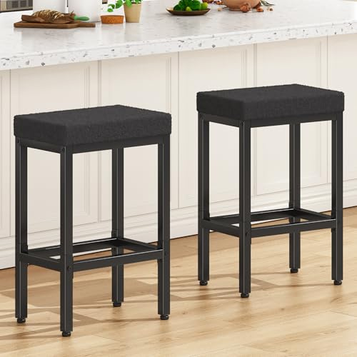 YMYNY 66 cm Tabouret Bar, Noir Chaise de Bar Lot de 2, Tabourets de Bar avec Base en Métal, Chaise Haute Bar pour Ilot Central Cuisine, HBS514B