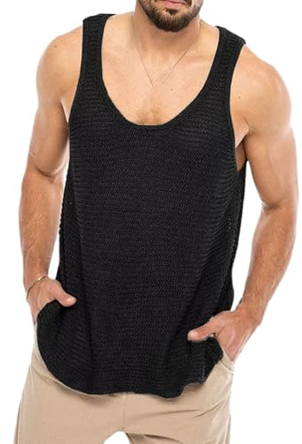 Snabbtorkande herrväst akryl herr lätt fitness linne andningsbar ärmlös ledig linne för gym sport mjuk stickad, Svart, XXL