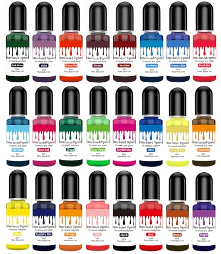 Pigmento a Base de Agua 24 Colores Líquidos 10ml – Colorante para Yeso, Cemento, Resina Epoxi, Polvo de Moldeo, Manualidades DIY, Arte y Decoración