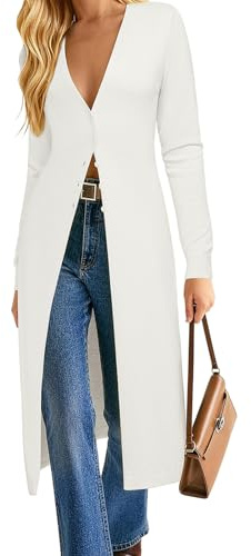 GRACE KARIN Womens Long Cardigan Trendy, Lightweight Knit Dusters Coat, V Neck Button Up Sweater Maxi Dress White 2XL