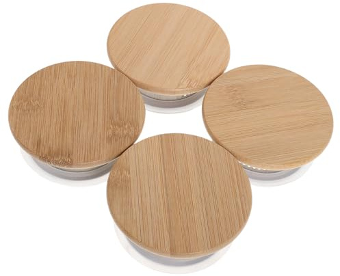 VALICLUD 4 Pièces de Couvercles de Carafe en Bambou et Acier Inoxydable Beige, Résistants à Haute Température, pour Carafe et Distributeur D'eau Cuisine