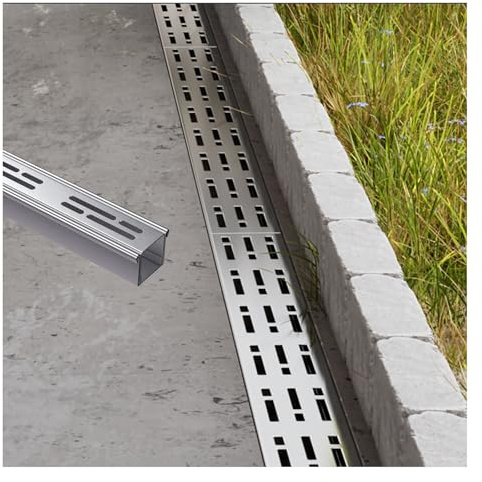 ZHENGQIAN Canale di Drenaggio per Cortile,Griglie in Acciaio Inox per Il Drenaggio del Giardino,Canaletta di Scarico Acqua Piovana,Kit di Scarico a Fossa per Uso Domestico(H3*W4CM/H1.18*W1.57IN)