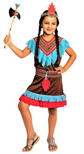 Magicoo braunes Indianer Kostüm Mädchen Kinder Indianerin Kostüm Kind Fasching (110/116)