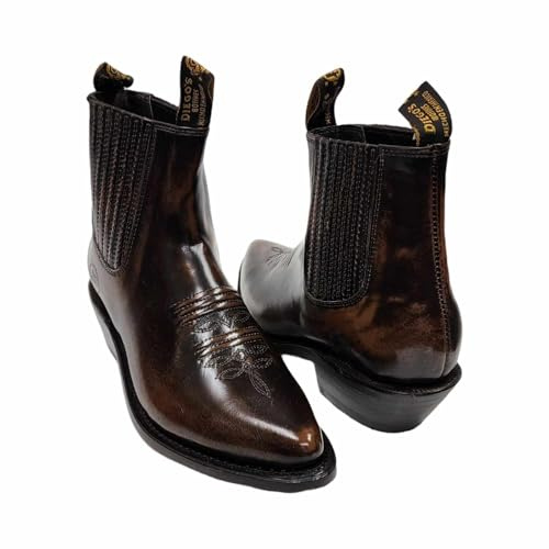 Dona Michi MEN'S GENUINE LEATHER WESTERN STYLE COWBOY SLIP ON ANKLE BOOTS~ (Brown, numeric_12)