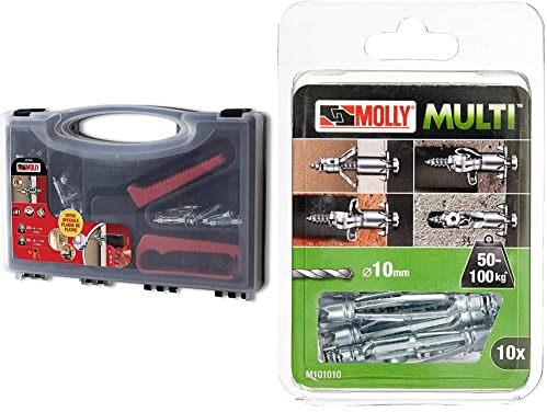 Molly Kit de 40 Chevilles Métal + Pince - 30 Chevilles Métal 4 x 33mm - 10 Chevilles Métal 5 x 36mm - Gris, Set de 41 pièces & Molly Multi Chevilles métal avec vis agglo, Gris, Set de 10 Pièces