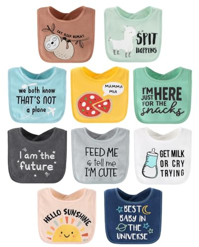 The Peanutshell Baby Boy or Girl Terry Bibs Set of 10-100% Cotton, Soft, Absorbent Baby Bibs, Unisex Toddler Boy or Girl Set, Newborn & Infant - Sunshine