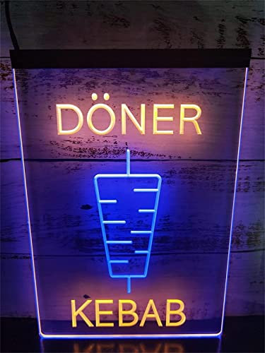 PEPDRO Letrero de neón for decoración de Restaurante Kebab, luz de Modelado Led, Letrero de Letras Luminosas, Panel acrílico, luz Decorativa de neón, 30X40cm (Color : Blue Yellow)