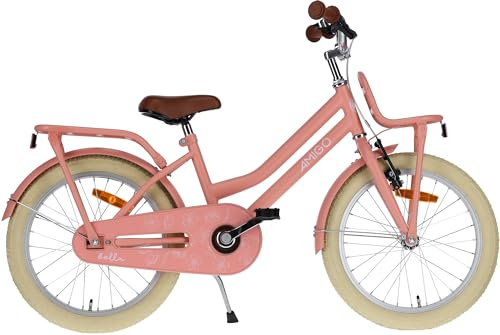 AMIGO Bella - Kinderfahrrad - 18 Zoll - mit Handbremse, Rücktritt, Lenkerpolster und Kickstand- ab 6-7 Jahre - Lachsrosa