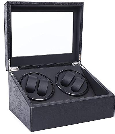 JAYEUW Luxus Automatik Uhrenbeweger automatik Uhrenbox PU-Leder Uhrengehäuse mit 2 Motoren Krokodilmuster 4+6