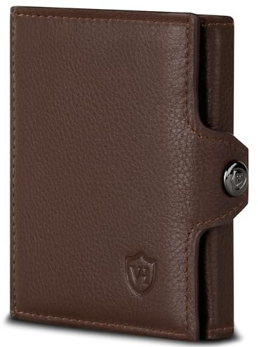 VON HEESEN Slim Wallet mit Münzfach & RFID-Schutz - Mini Geldbörse Herren & Damen - Kartenetui Kreditkartenetui - Portmonee Geldbeutel Portemonnaie klein Braun