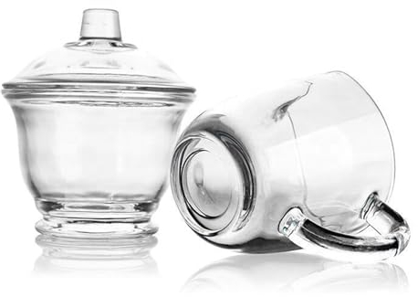 Jarsense Glass Sugar and Creamer Set, Clear Sugar Bowl with Lid and Milk Jug, Glass Cream Pitcher Sugar Jar Coffee Serving Set for Home Milk Coffee