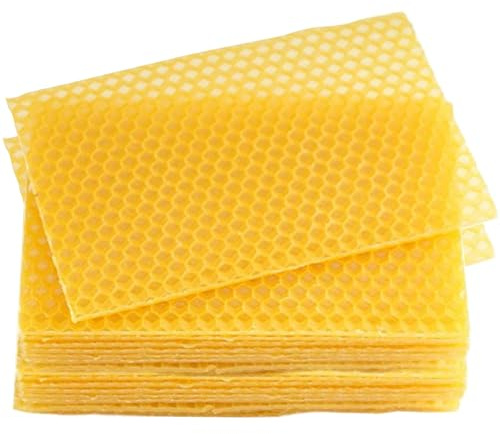 Hperu Beeswax Sheets 30Pcs Beeswax Foundation Sheets 5.2x3.5'' Wax Foundation for Bee Frames Natural Honeycomb Sheets Beeswax Sheets for Candle Making Beekeeping Supplies Bottom Boards