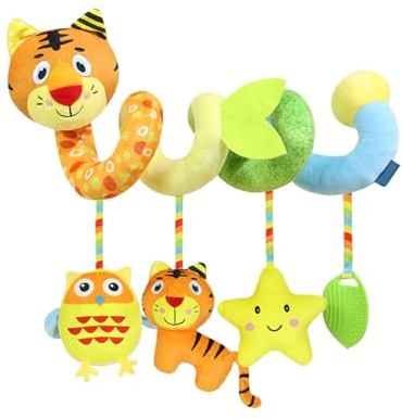 Viusneun Activity Spirale, Kinderwagenkette Spielzeug zum Fühlen und Greifen Babyspielzeug Kinderbett Plüsch Tier Spirale Aktivität Spielzeug für Babys und Kleinkinder ab 0+ Monaten (Bunte Tiger)
