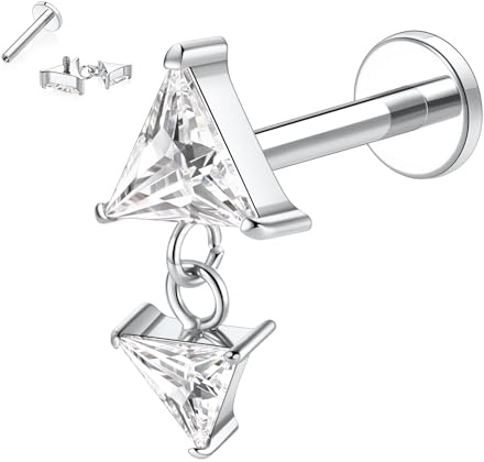 AROWRO Knorpel Ohrring Flat Back Tragus Helix Conch Medusa Monroe Piercing Schmuck Vertical Labret Lip Jewelry Internally Threaded Titanium Nose Ring 16G 10mm Silver