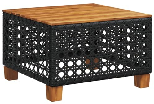 HETFTJN Multifunktionstisch Gartentische Stehtisch Outdoor Bistrotisch Outdoor - Gartentisch Schwarz 55x55x36 cm Poly Rattan Akazienholz für Terrasse Garten Outdoor Innenhof