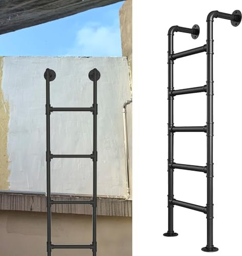 Schwarze Schmiedeeiserne Hochbettleiter, Wandmontage, Hängeleiter für Keller, Bibliothek, Dach, Balkon, 231,1 cm Höhe