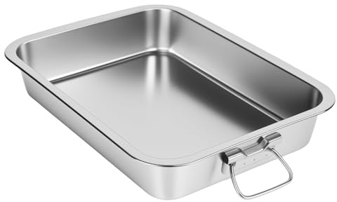 YHNDECO Bandeja de horno de acero inoxidable, con asas, rectangular, apta para lasaña, apta para lavavajillas (40 cm)