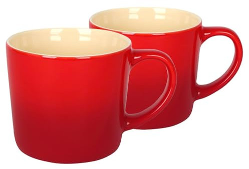 Argon Tableware 330ml New Bone China Ombre Mugs - Red - 2X Colourful Glazed Fine Ceramic Stoneware Pottery Coffee Tea Cup Set | Microwave & Dishwasher Safe